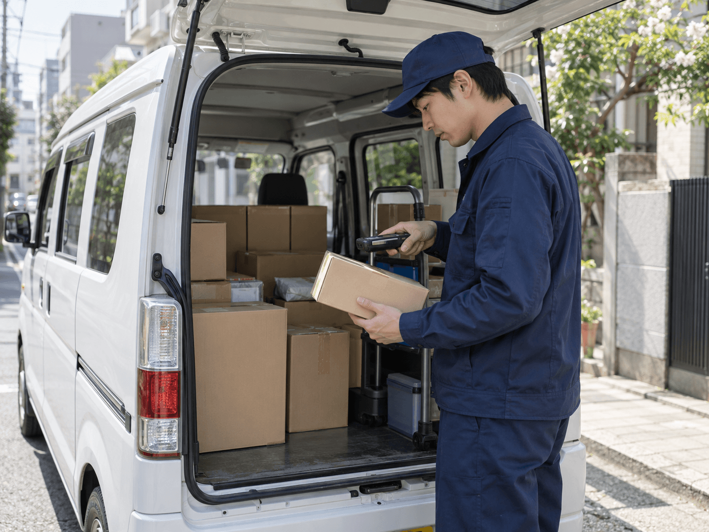 配送前の荷物を確認するスタッフ