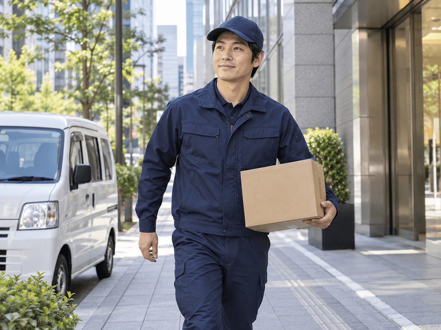 街中で荷物を運ぶ配送スタッフ